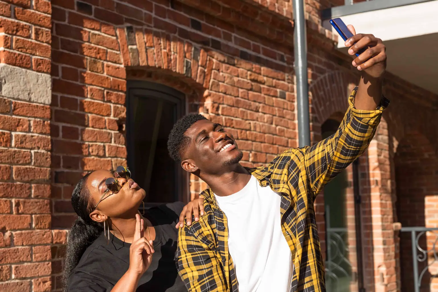 best friends taking selfies