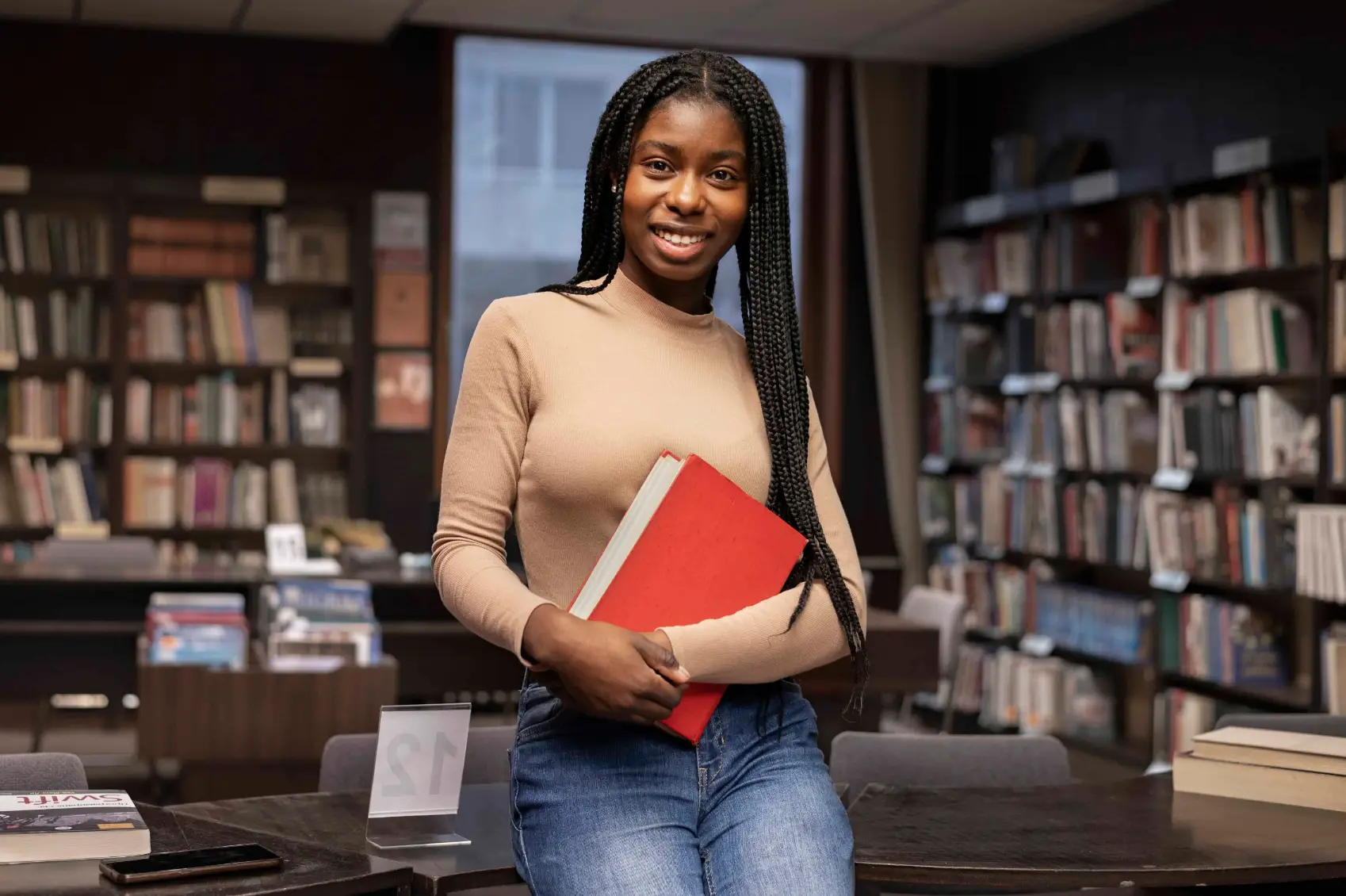 young student at the library